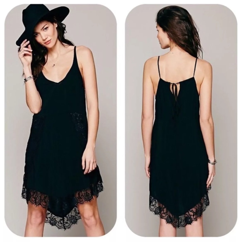 FREE PEOPLE Intimately Black Eyelash Lace Slip Dress XS